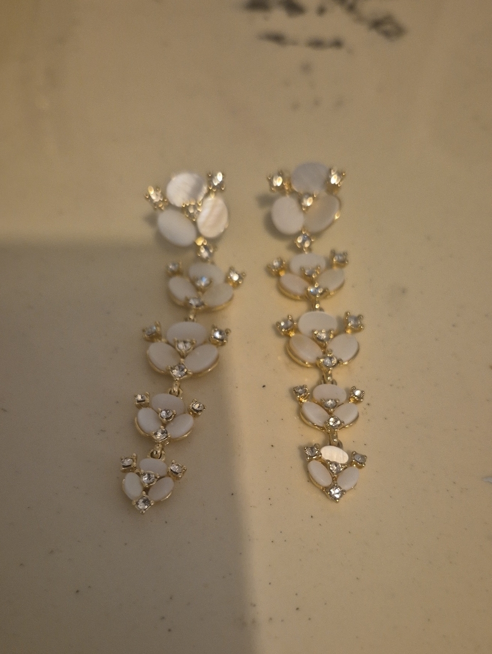 Gold and White Floral Drop Earrings - Women Jewelry